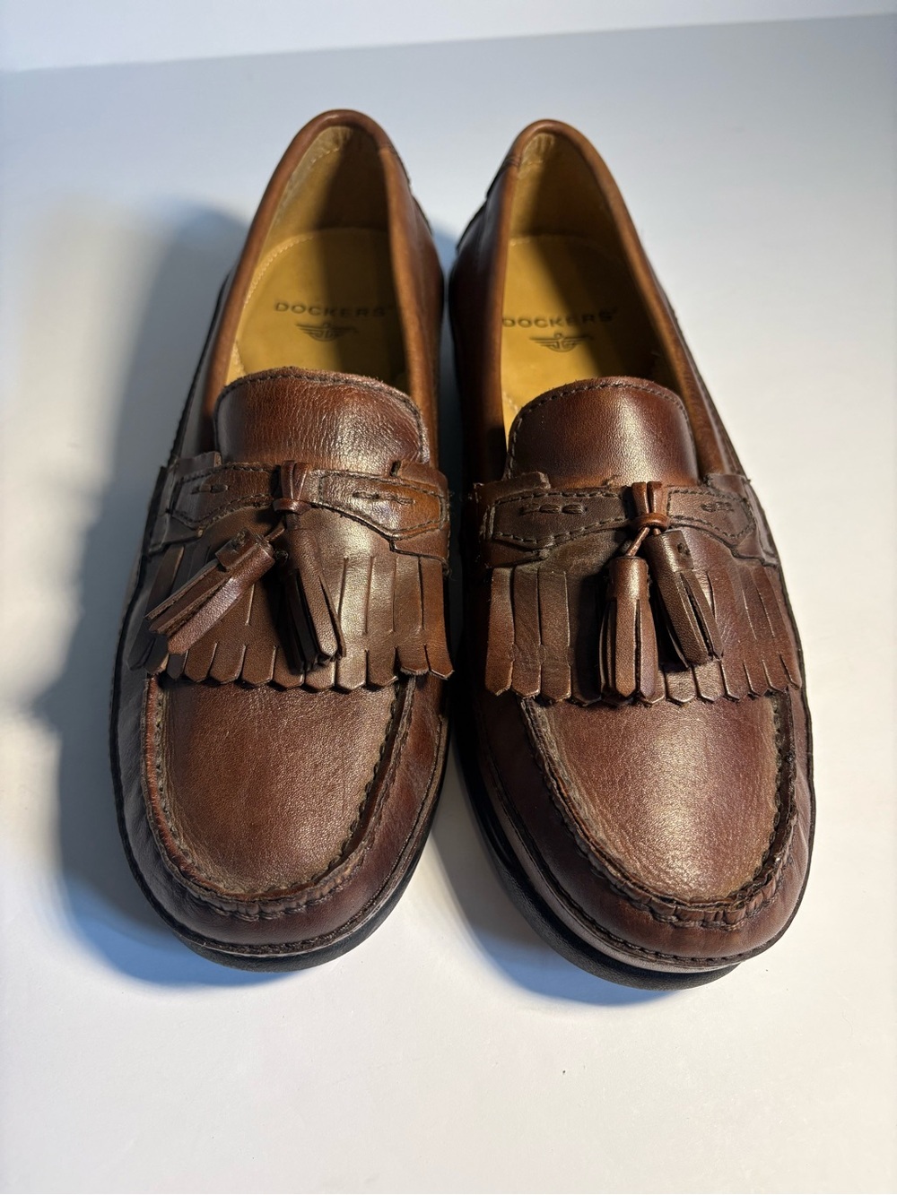 Dockers Sinclair Brown Leather Kiltie Tassel Loafers Men’s Sz 9W.